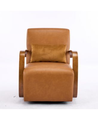 Modern Swivel Accent Armchair with Solid Wood Arms for Living Room