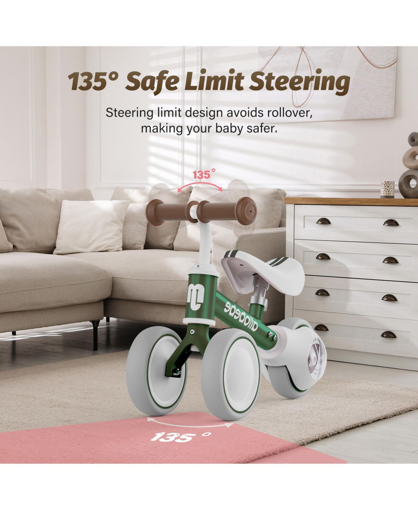 Детская игрушка Allobebe Baby Balance Bike with Adjustable Seat and Silent Wheels, 3-Wheel Ride-On, Ages 1-3, цвет: Зелёный — фото 3