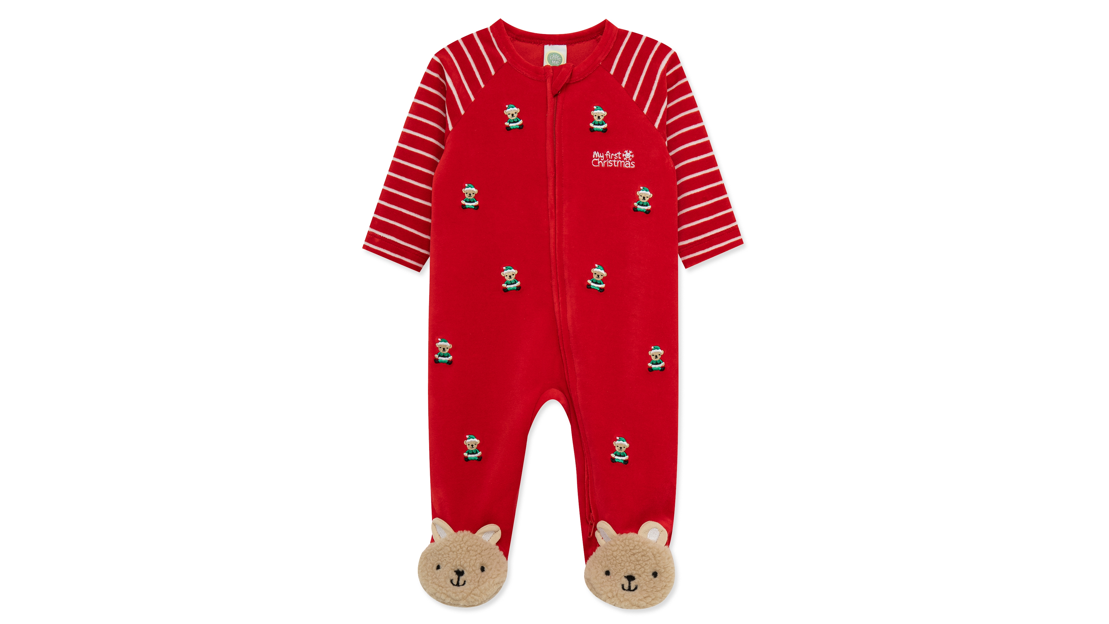 Little Me Baby Boys' Santa Bear My First Christmas Footed Coveralls