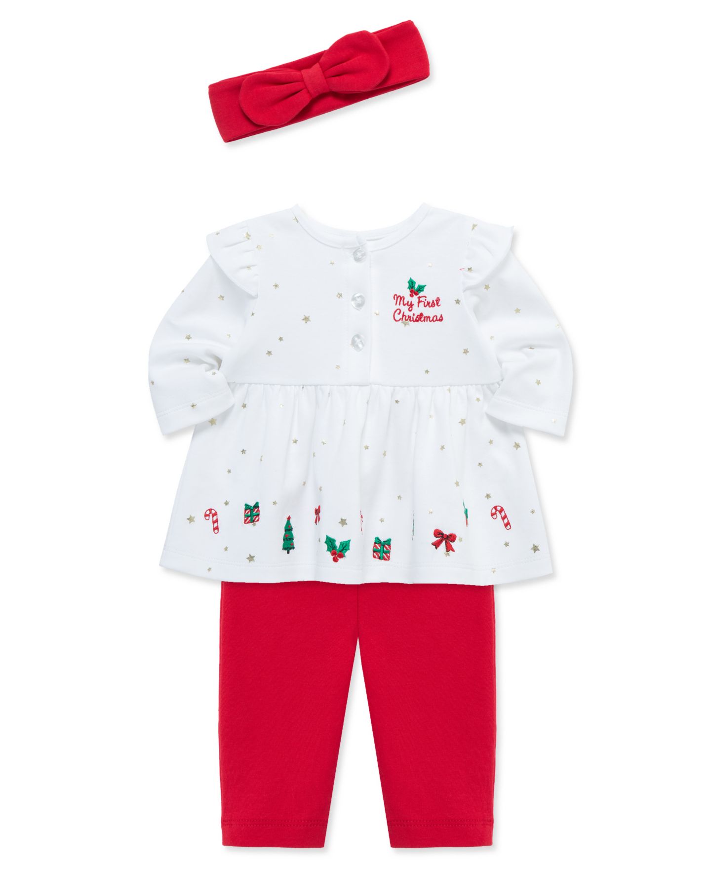 Комплекты Little Me Merry Embroidered Tunic Top, Pants and Headband, 3-Piece Set для девочек-малышей, цвет: Разноцветный — фото 2