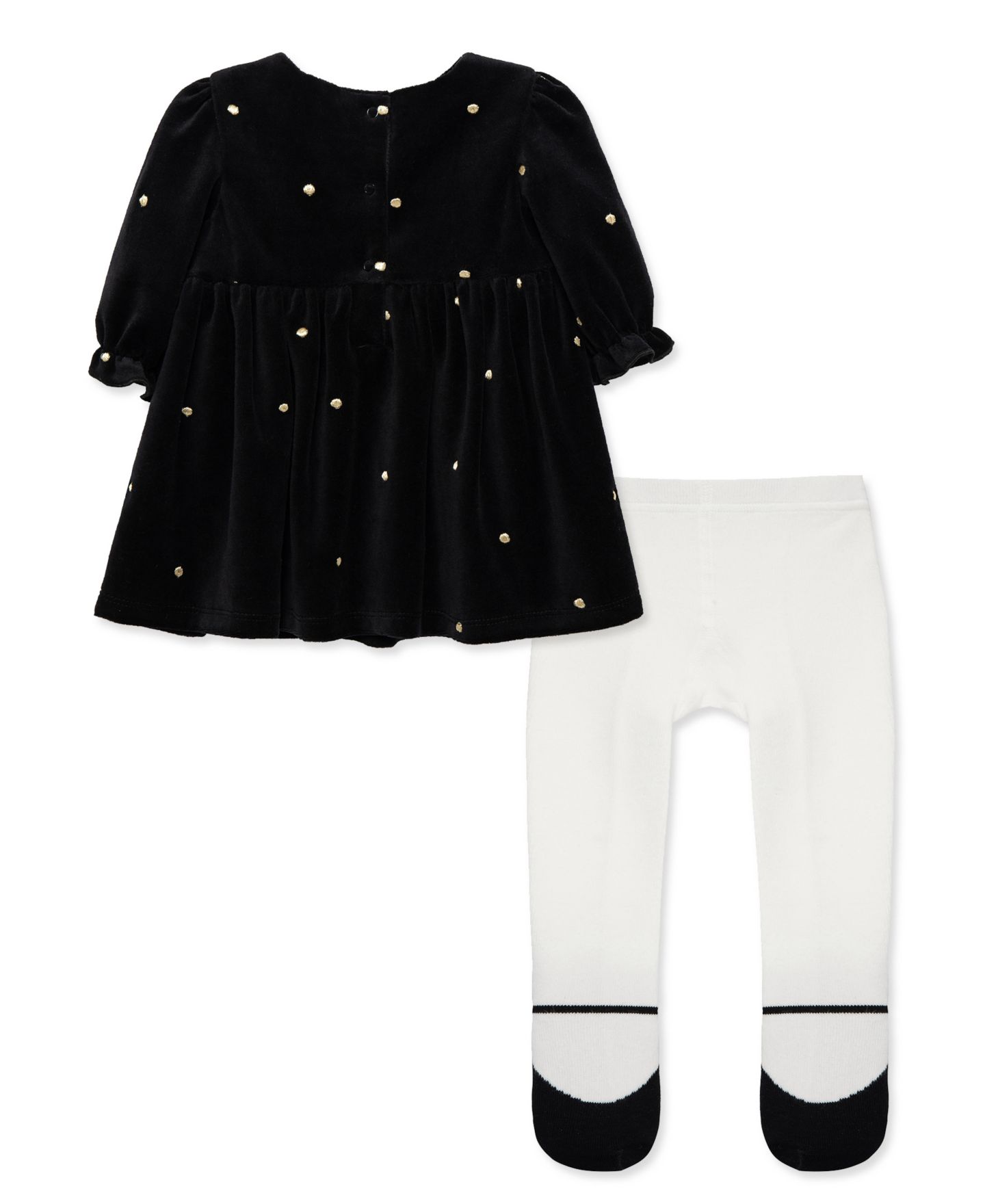 Little Me Baby Girls' Gold Dot Mesh Long-Sleeve Dress and Tights, 2-Piece Set, цвет: Чёрный — фото 2