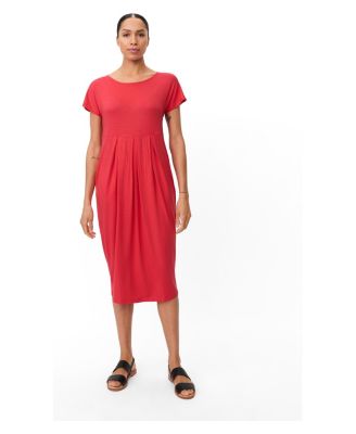 Women's A-Line Gathered-Waist Short-Sleeve Midi Dress