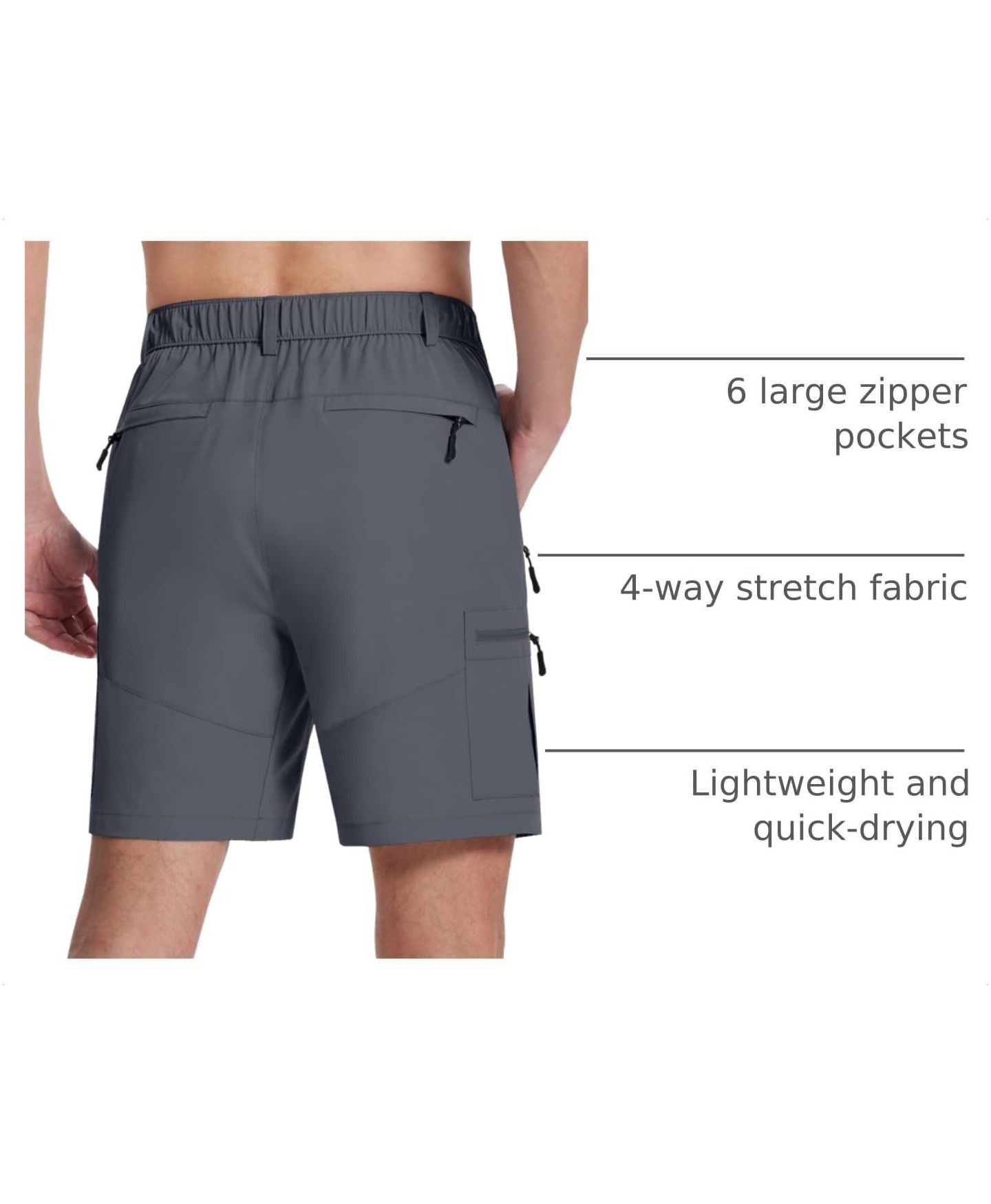 Мужские шорты Piscifun 4-Way Stretch Elastic-Waist Cargo, цвет: Серый — фото 4