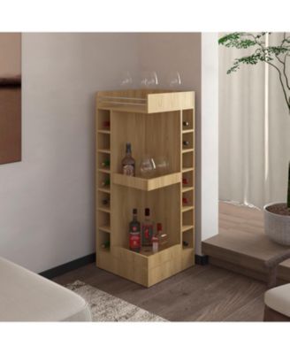 Lamer Corner Bar Cabinet with Wine Rack and Open Shelf