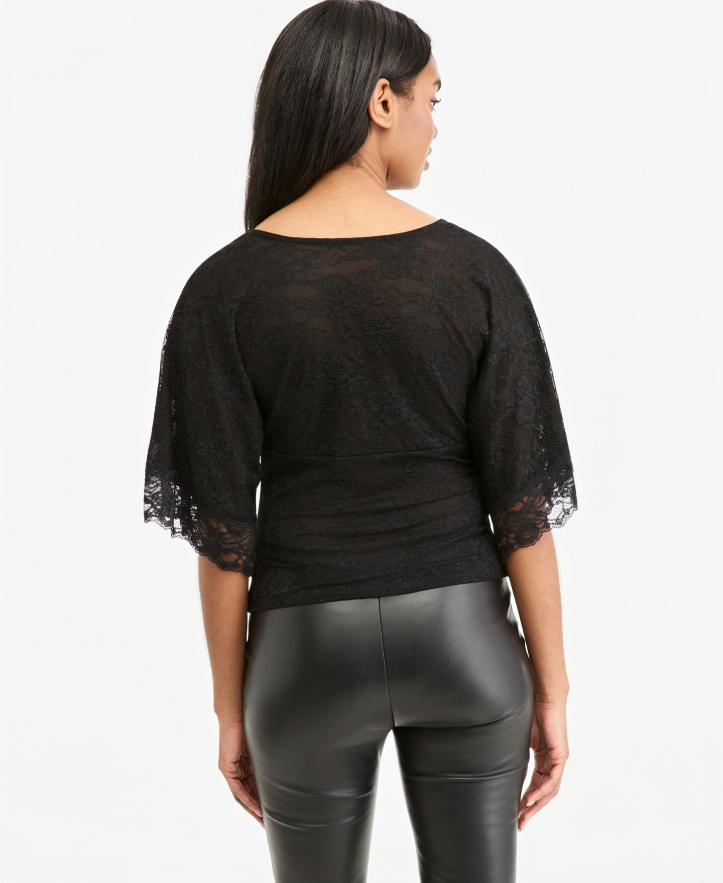 Женская блузка Bar III Dolman-Sleeve V-Neck Lace, цвет: Чёрный — фото 4