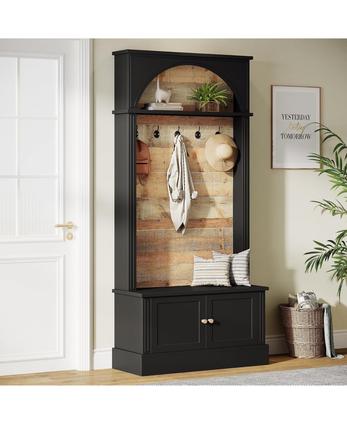 Tribesigns 70.86" Hall Tree with Storage Bench: 4-in-1 entryway bench with coat rack, 5 hooks and adjustable shoe storage for hallway.