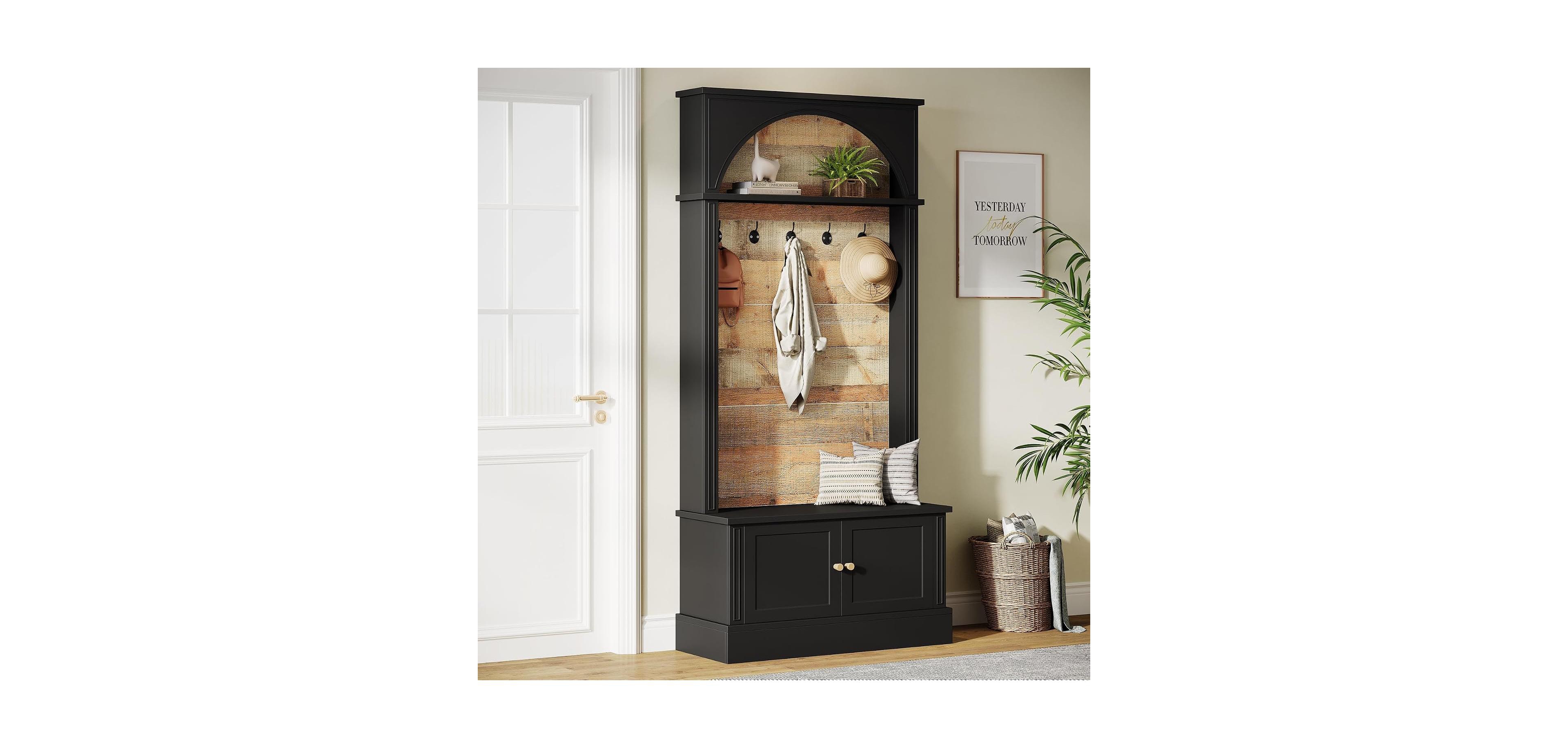 Tribesigns 70.86" Hall Tree with Storage Bench: 4-in-1 entryway bench with coat rack, 5 hooks and adjustable shoe storage for hallway.