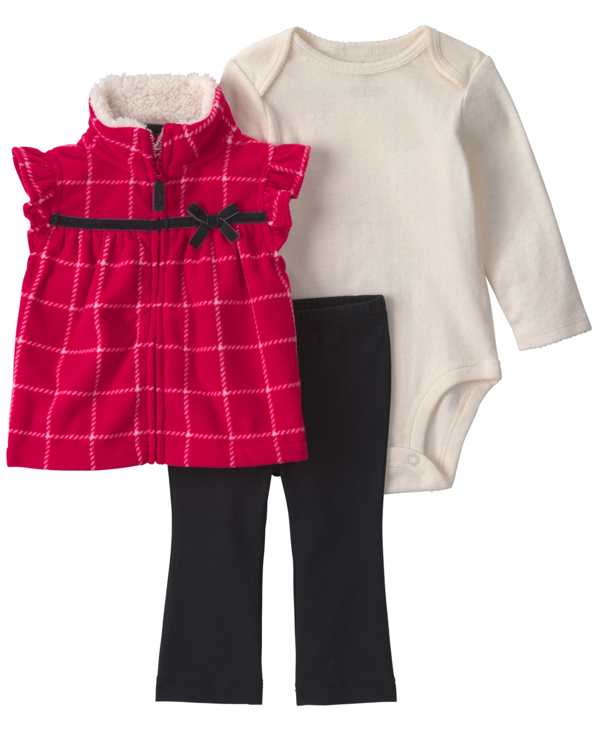 Carter's Baby Girls' Plaid Fleece Vest, Long-Sleeve Bodysuit and Pants, 3-Piece Set