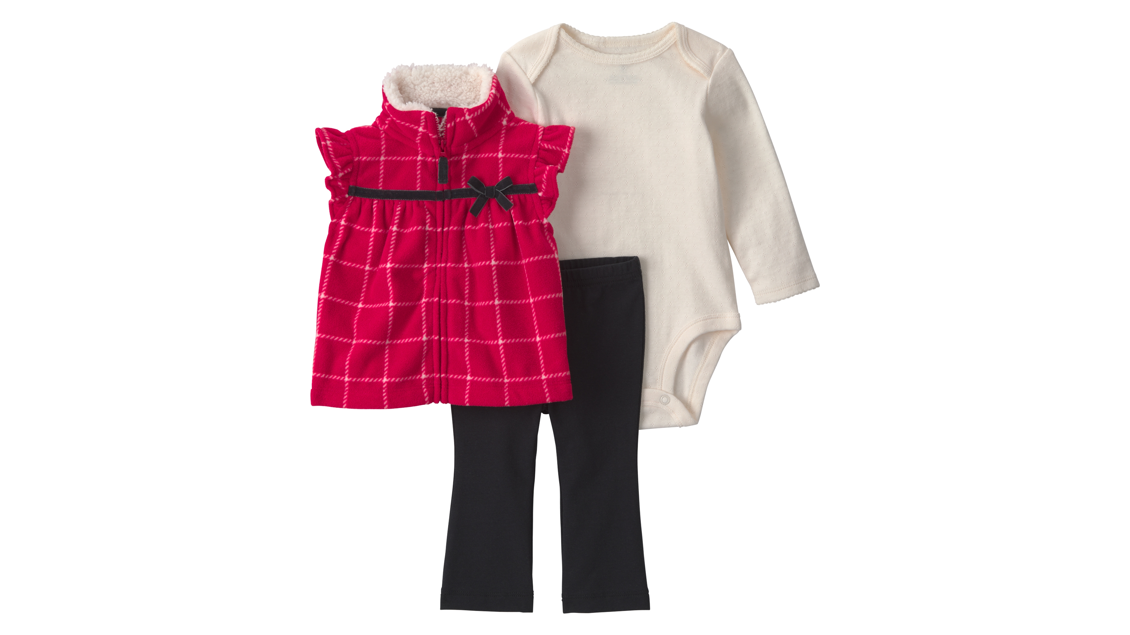 Carter's Baby Girls' Plaid Fleece Vest, Long-Sleeve Bodysuit and Pants, 3-Piece Set