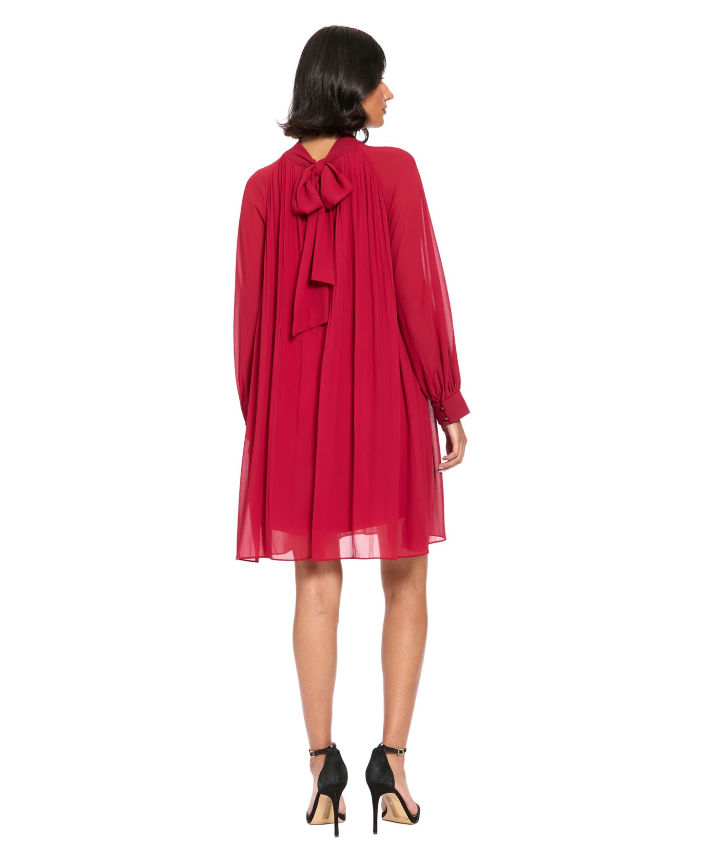 Женское платье London Times Petite Pleated Shift Long-Sleeve Mock-Neck, цвет: Красный — фото 4