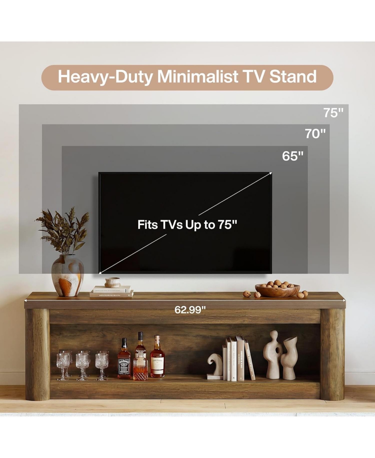 Tribesigns 63" Tv Stand for TVs up to 75", Rustic Media Console