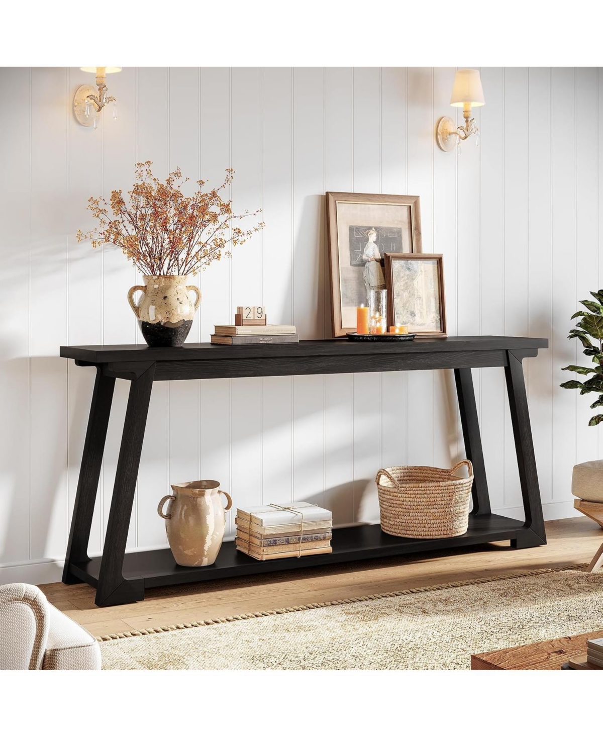 Tribesigns 63" Solid Wood Console Table with 2-Tier Storage