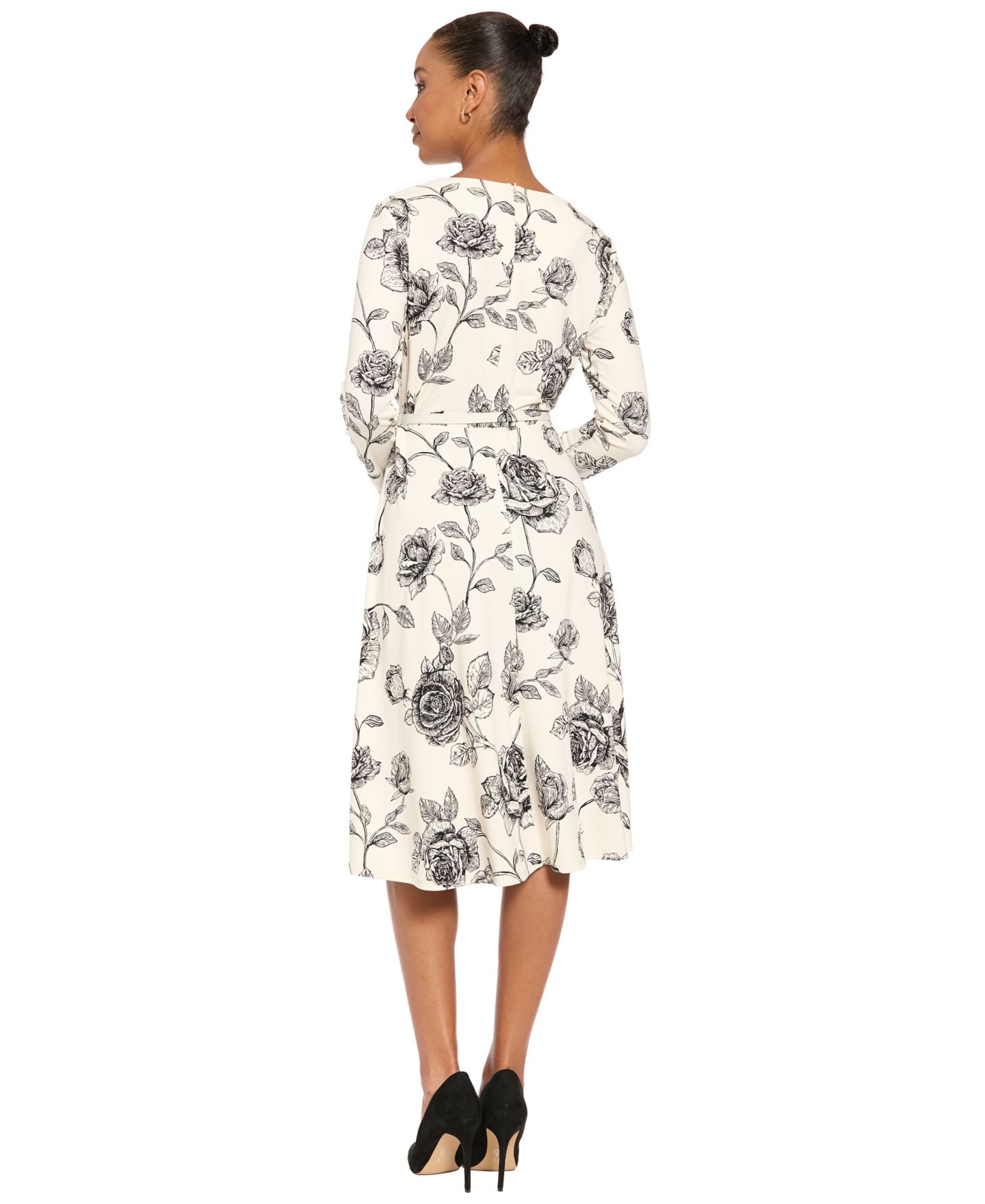 Женское платье London Times Floral-Print Long-Sleeve Cowl Neck Midi, цвет: Слоновая кость — фото 4