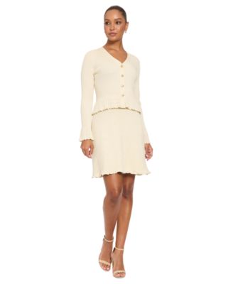 Women's V-Neck Long-Sleeve Peplum Top and Skirt Set