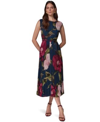 Women's Cap Sleeve Floral Chiffon A-Line Midi Dress 