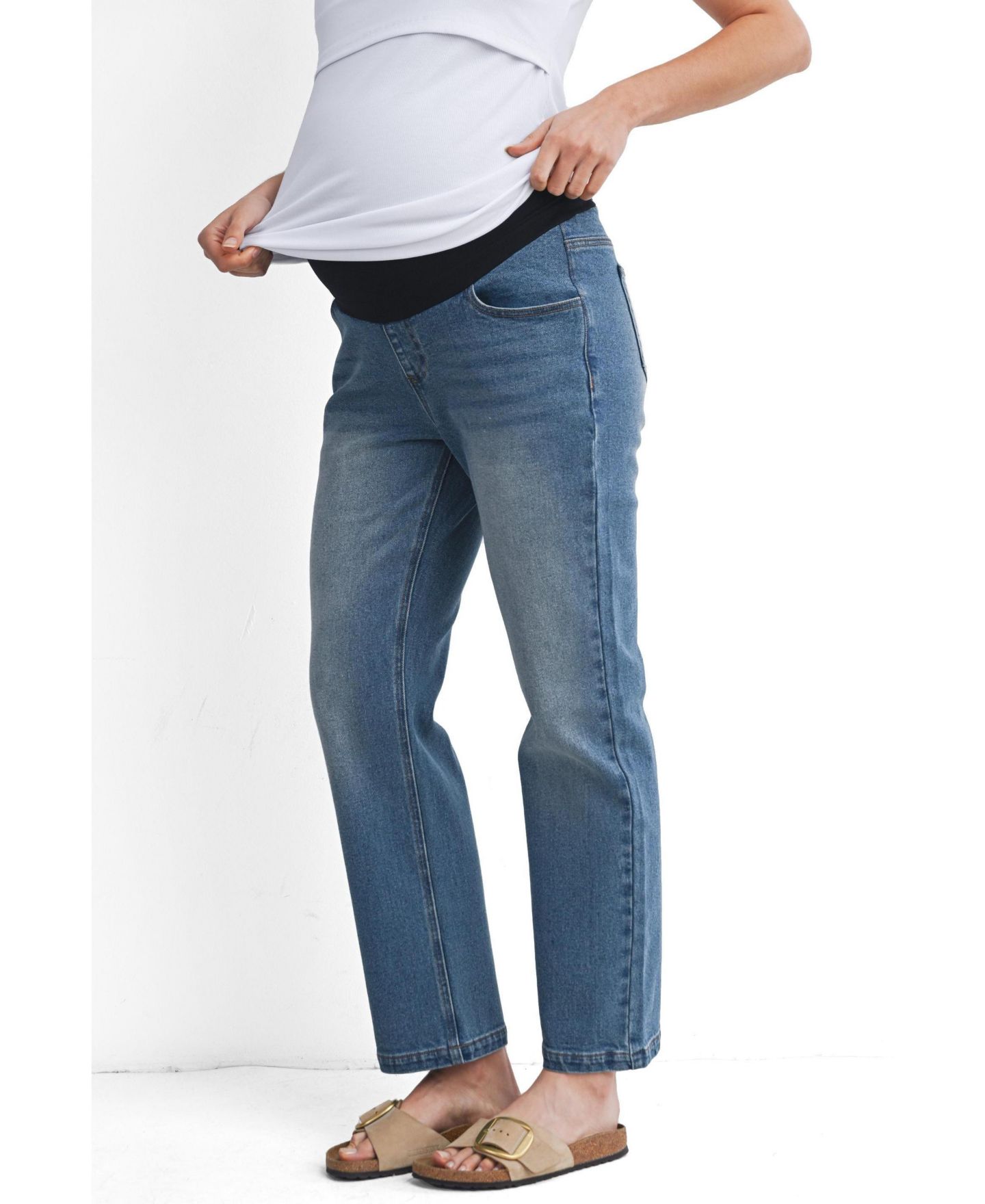 Женские джинсы Hello Miz Maternity Over-the-Belly Straight-Leg Pull-On, цвет: Джинсовый — фото 2