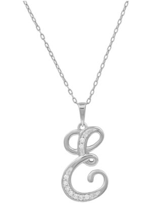 Diamond E Initial 18" Pendant Necklace (1/10 ct. t.w.) in Sterling Silver