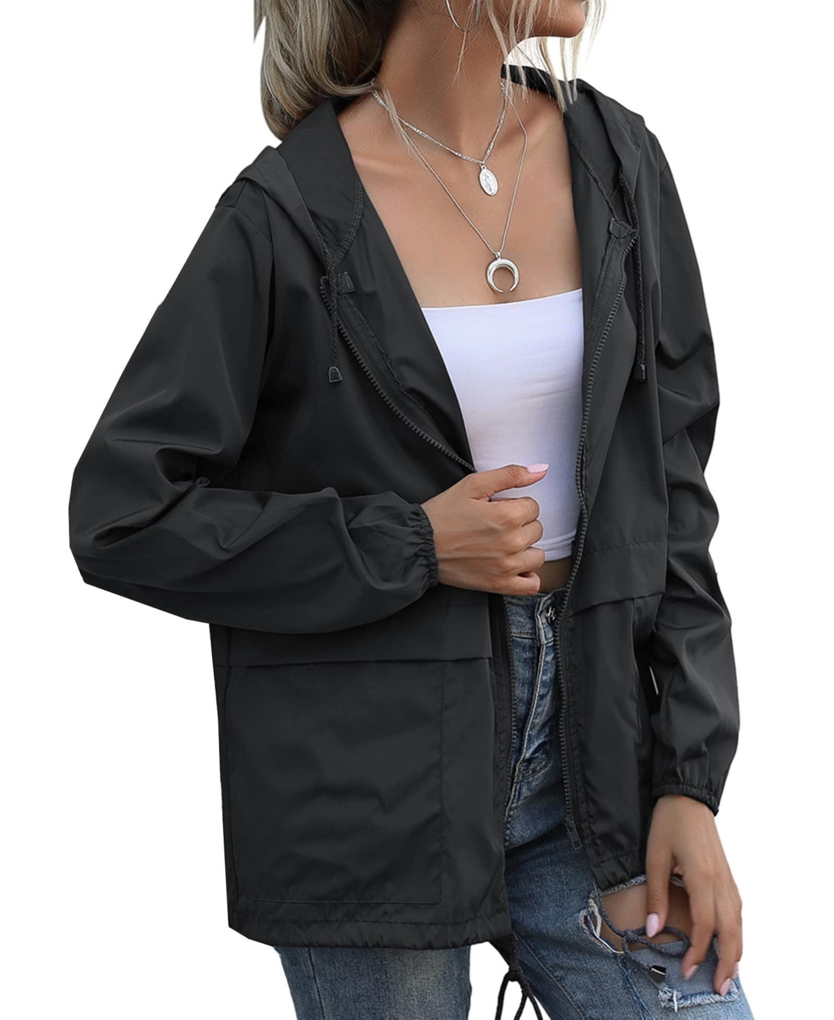 Piscifun Women's Lightweight Waterproof Packable Rain Jacket Windproof Hooded With Pockets For Travel Outdoor