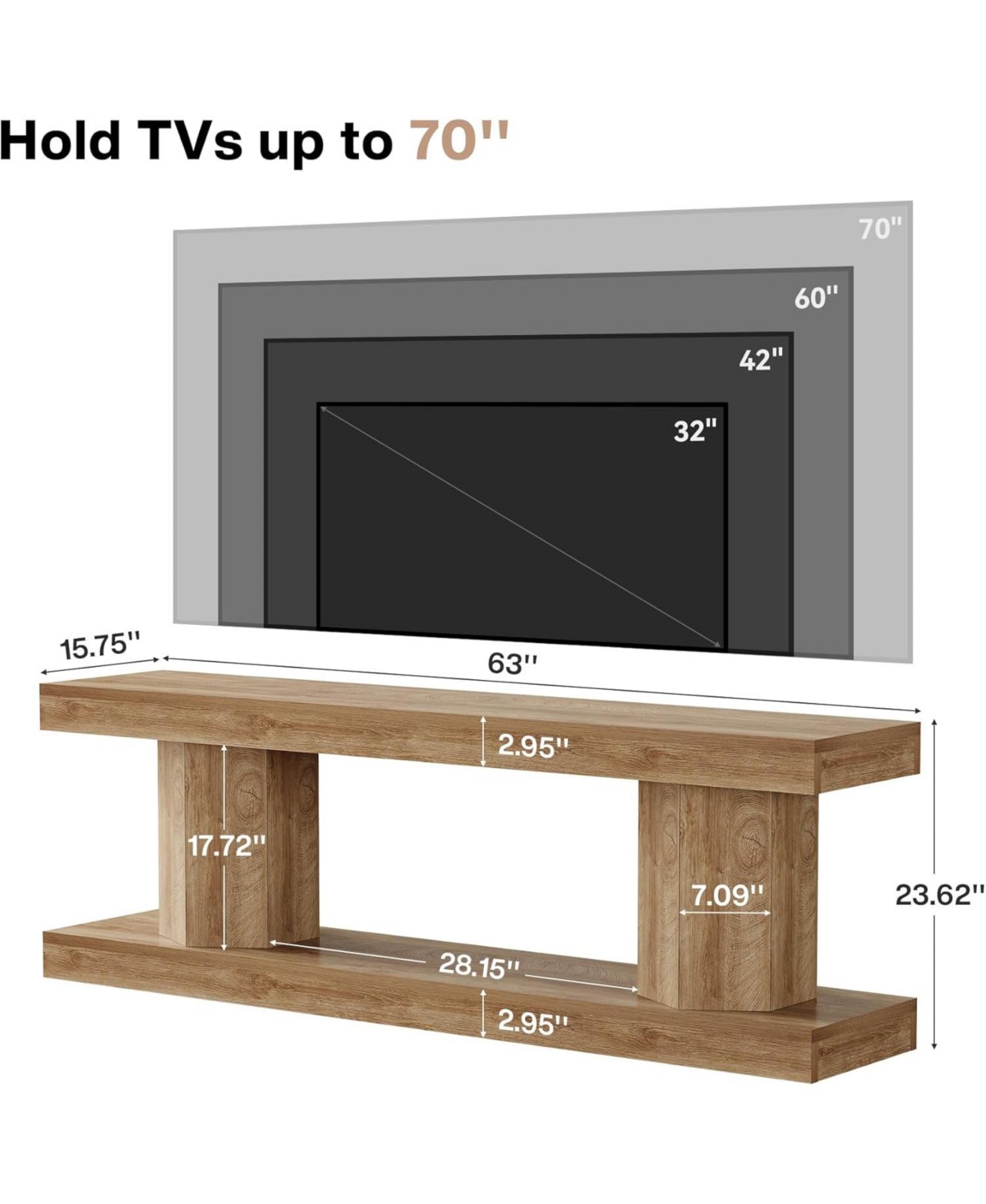 Tribesigns 63" Tv Stand with 2-Tier Storage for 70" TVs