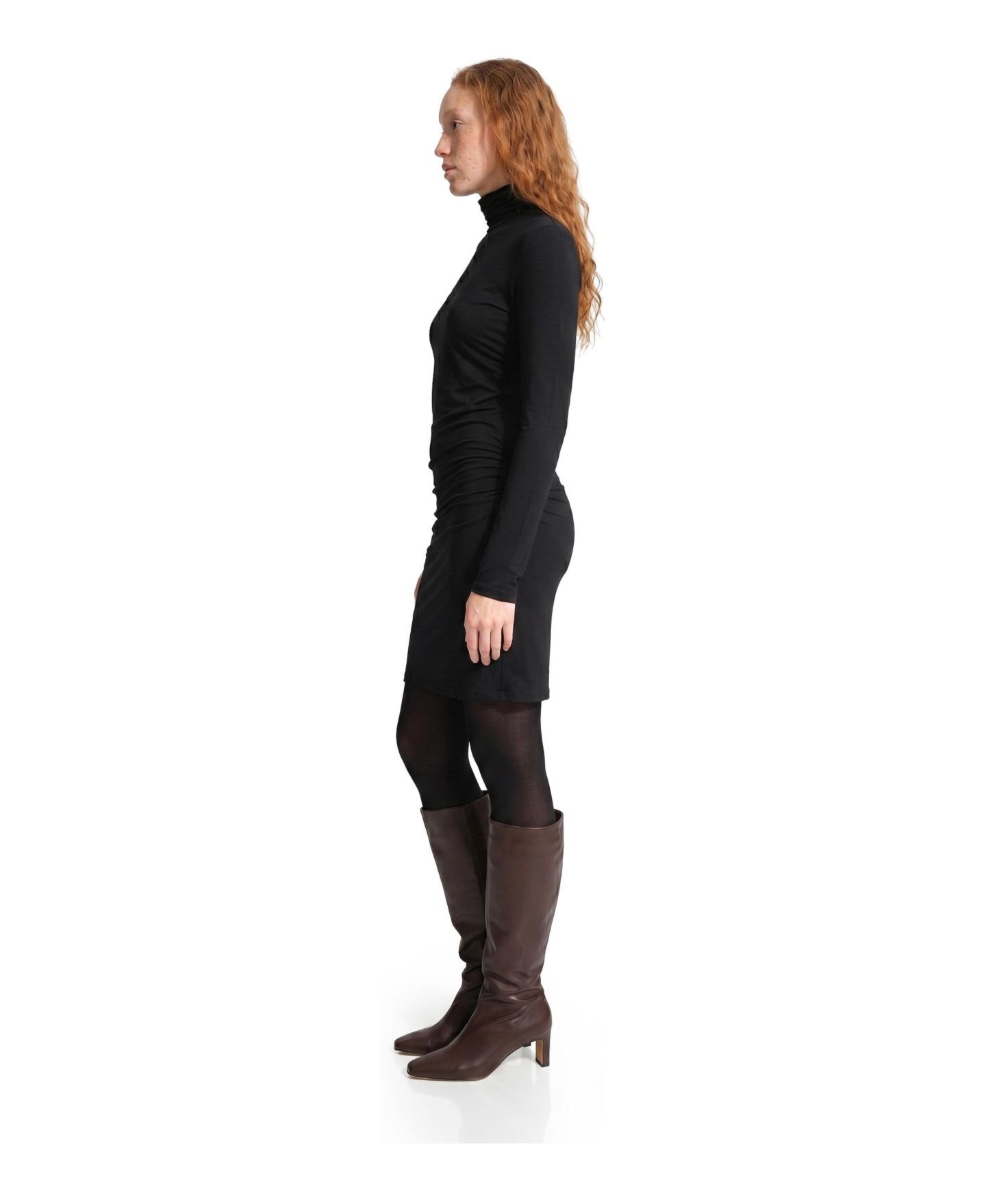 Женское платье Marcella Phoebe Long-Sleeve High-Stretch Fitted Turtleneck Midi, цвет: Чёрный — фото 2