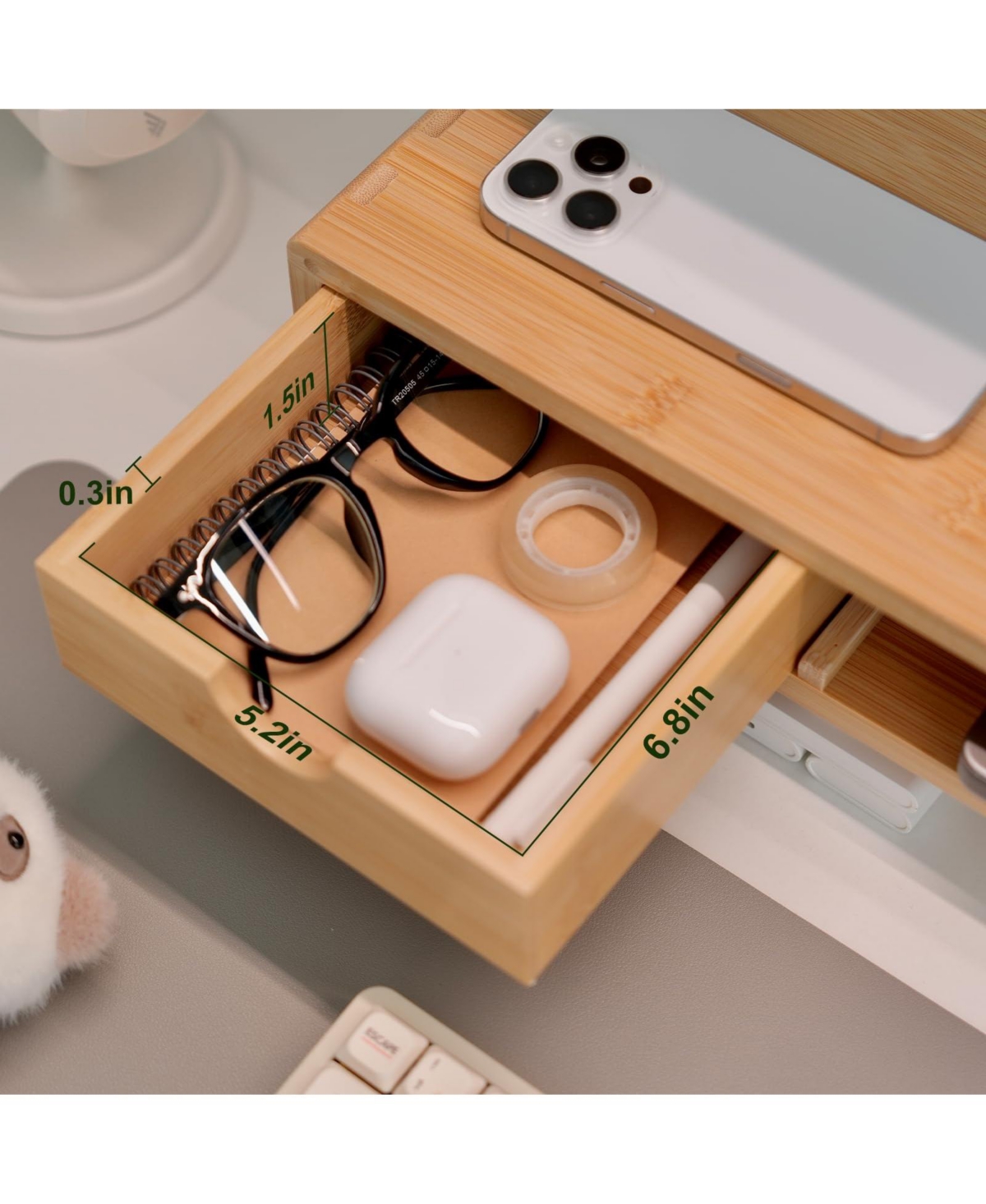 Danrong Wood Monitor Stand Riser With Drawer Cable Management Desk Organizer