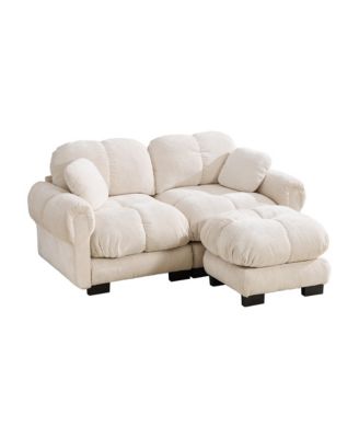 Chenille Cloud L-Shaped Loveseat Sofa,Stylish petal design Sofa Couch with Movable Ottoman