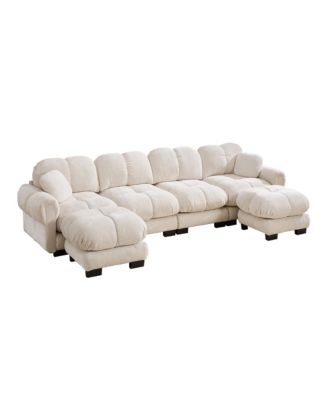 Oversize Chenille U-Shaped Sofa, Deep Seat Sofa Couch with Movable Ottoman
