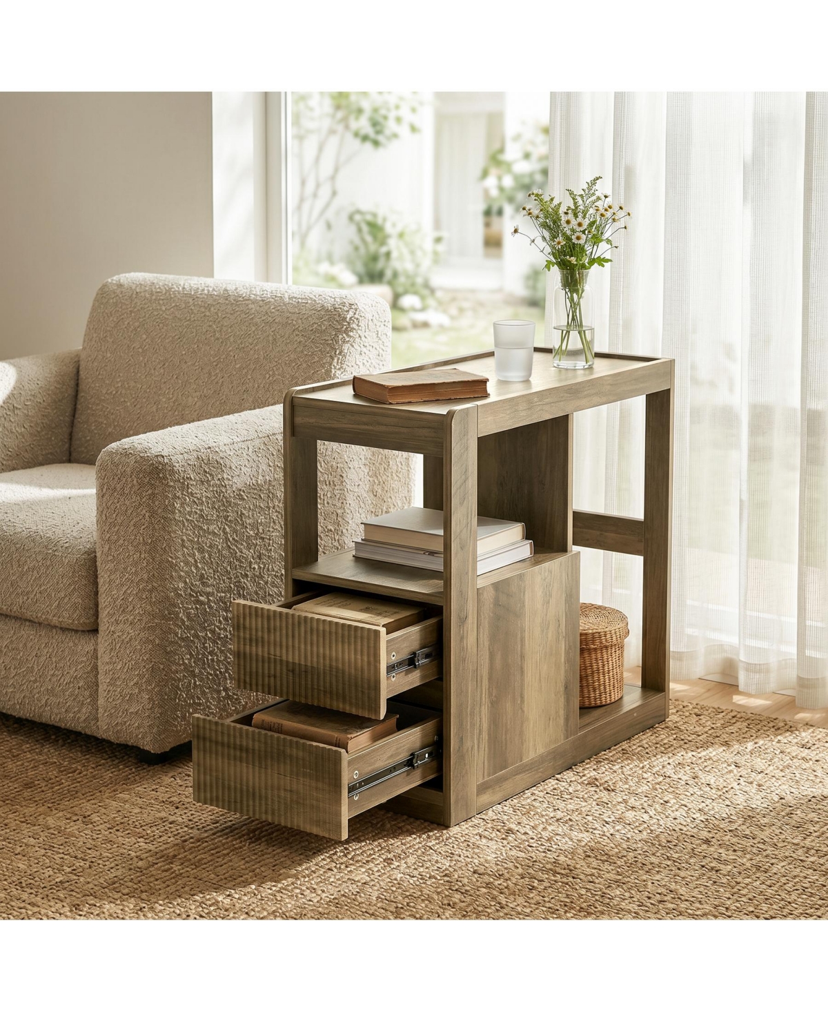Tribesigns 12.6 Rolling Side Table with 2 Drawers and Storage Shelf