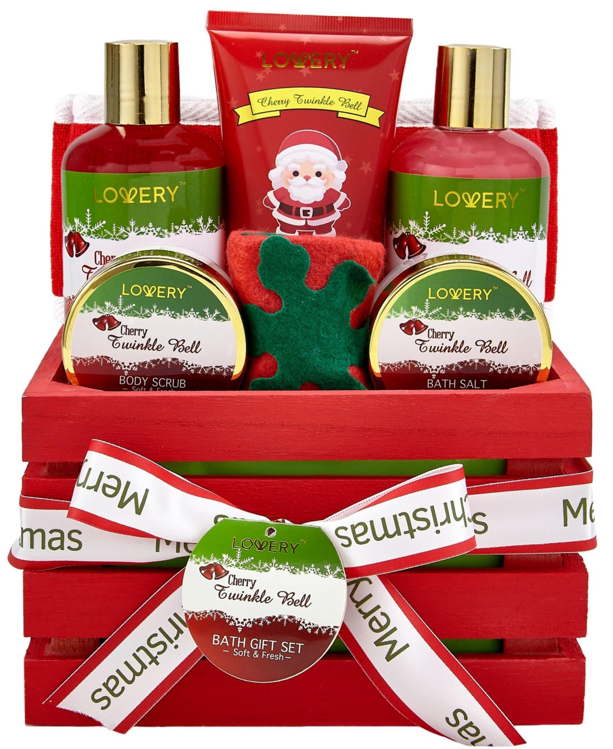 Lovery 8 Piece Cherry Twinkle Bell Christmas Gift Set, Bath and Body Care Package