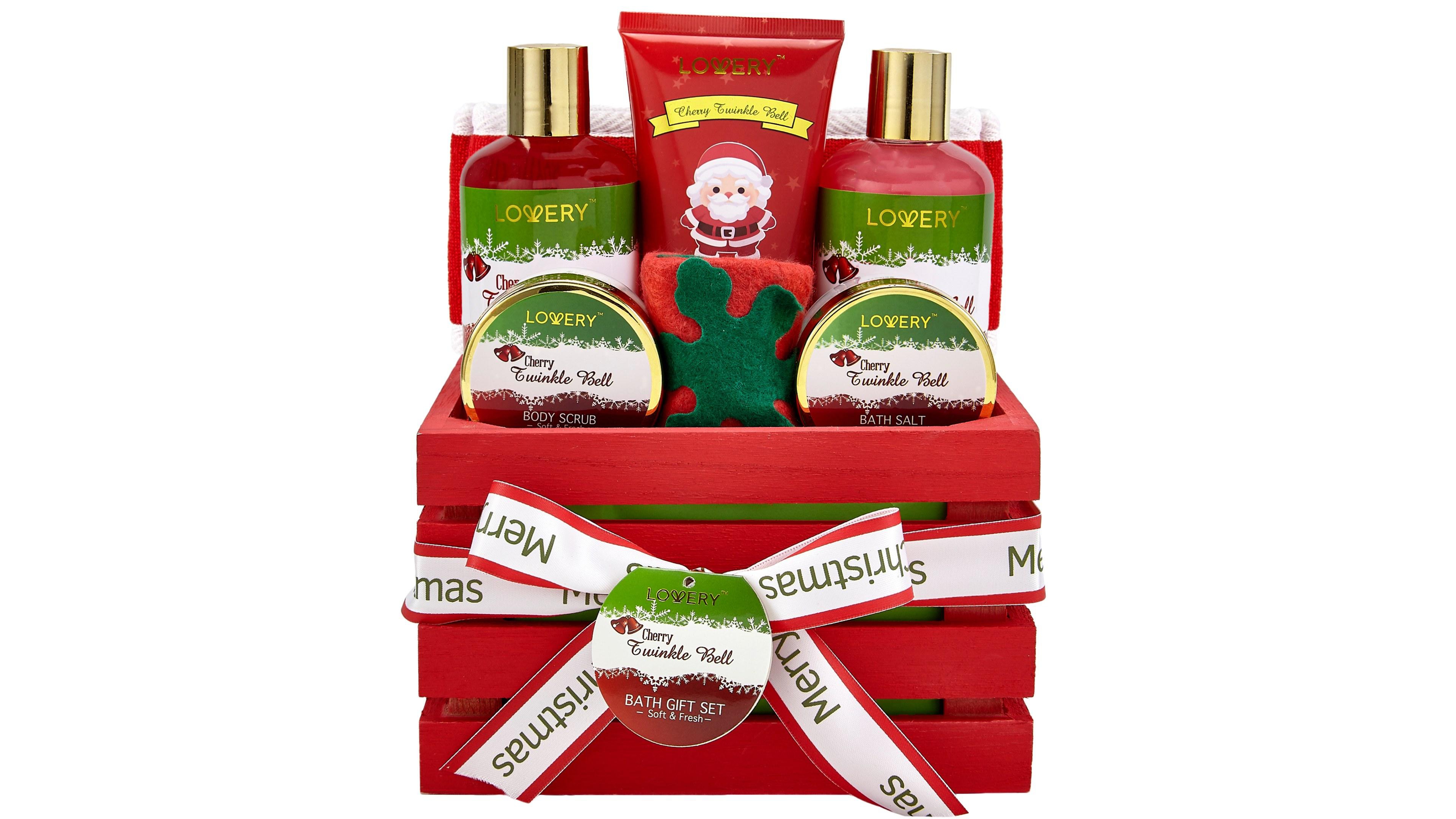 Lovery 8 Piece Cherry Twinkle Bell Christmas Gift Set, Bath and Body Care Package
