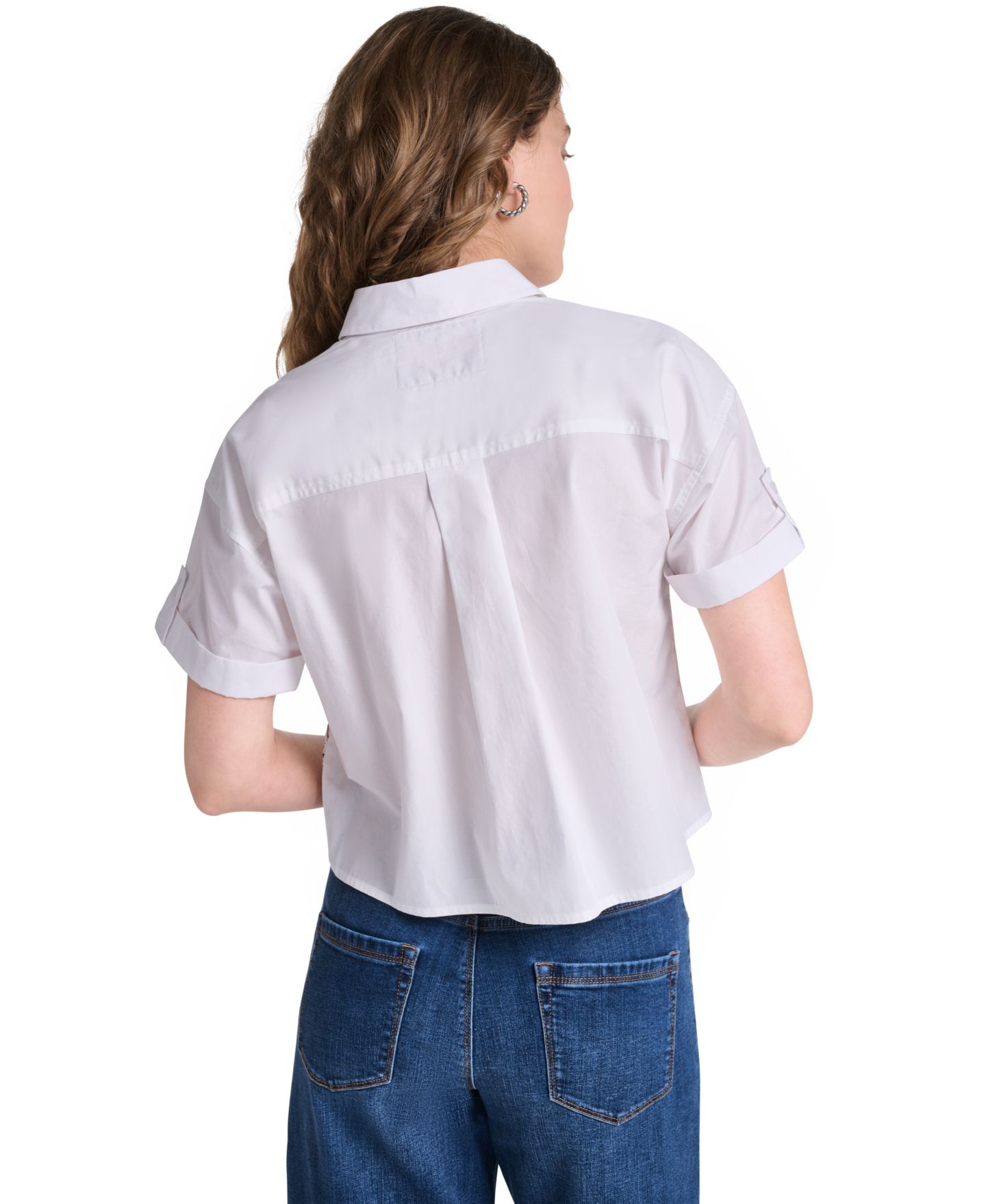 Женский топ KARL LAGERFELD PARIS Cotton Crop Paris Scene Button-Front, цвет: Белый — фото 5