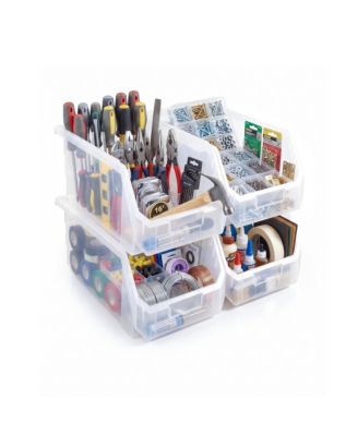 Large Open Front Stackable Garage Storage Bin – Heavy Duty Plastic Organizer Tote for Tools, Hardware and Shelving