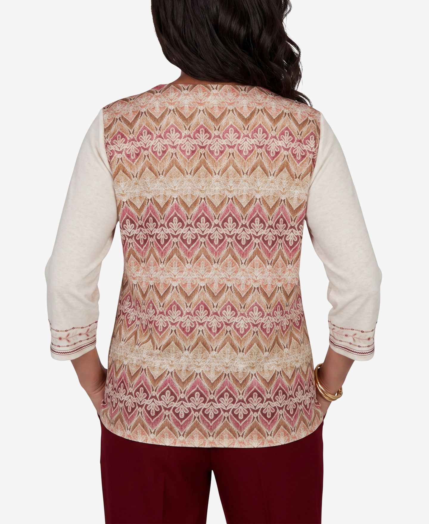 Женская блузка Alfred Dunner Petite Keyhole Neck 3/4-Sleeve, цвет: Овсяный — фото 5