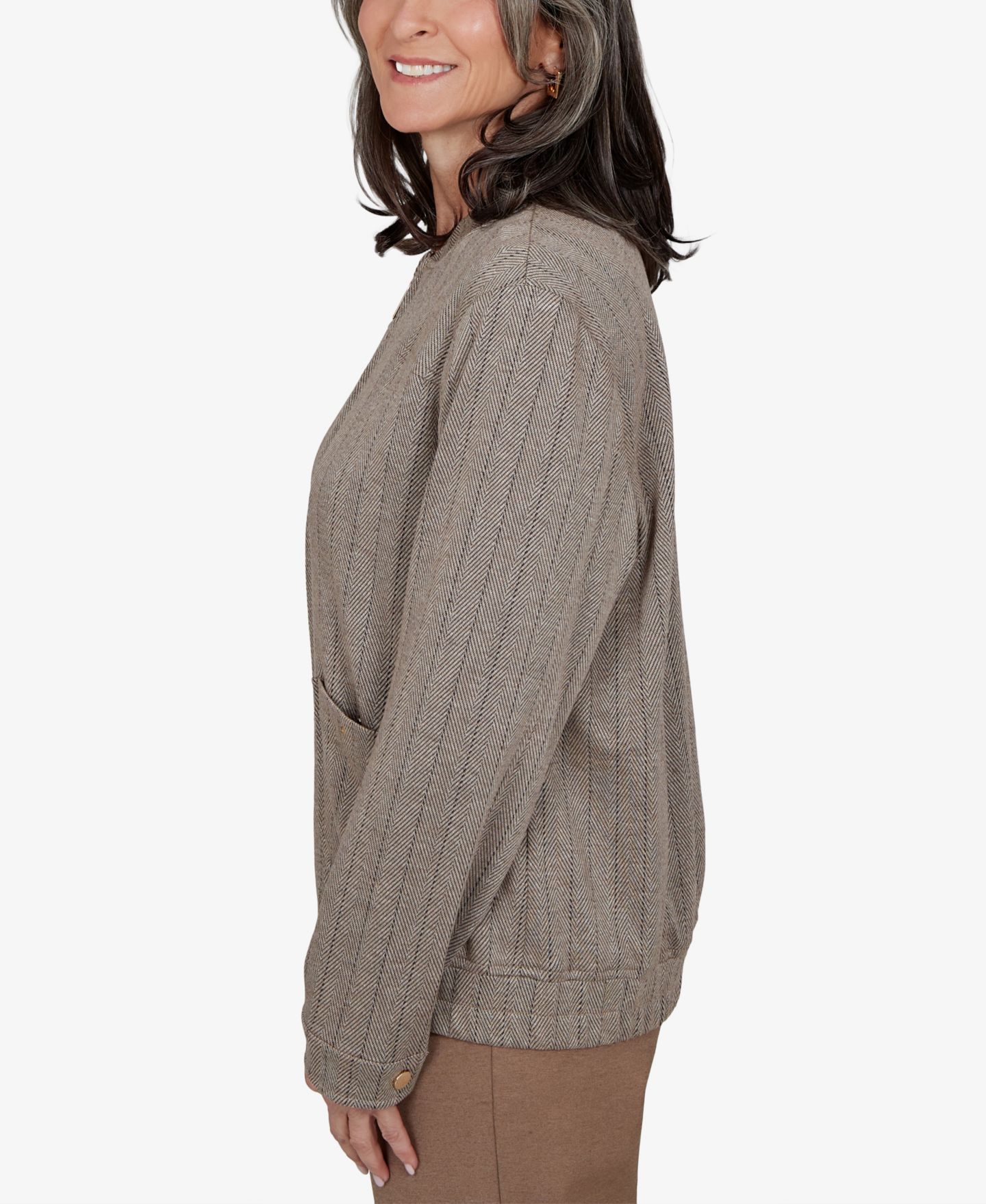 Женская куртка Alfred Dunner Petite Mandarin-Collar Zipper-Front, цвет: Латте — фото 3