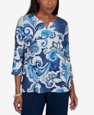 Petite Keyhole Neck 3/4-Sleeve Knit Top