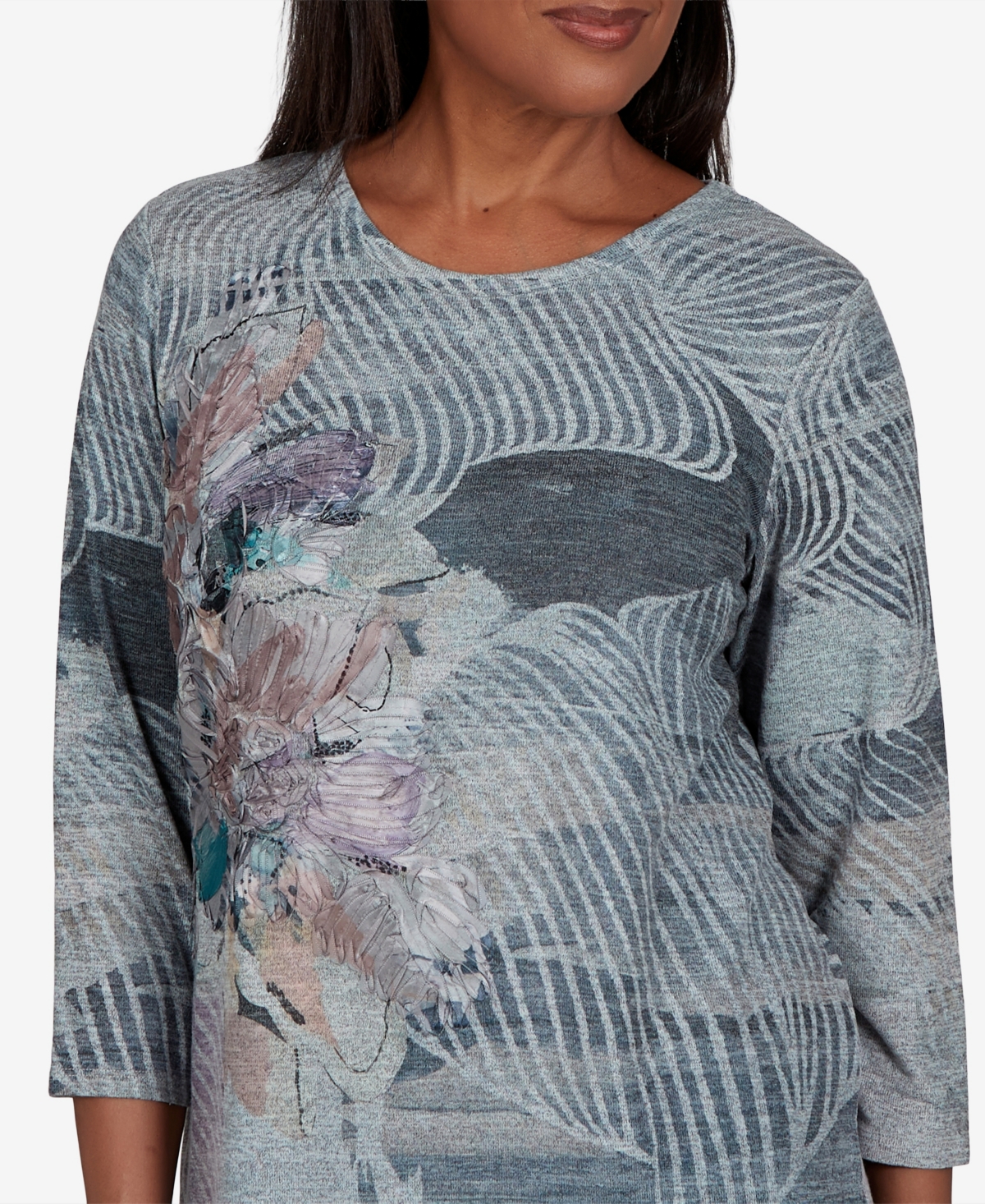 Alfred Dunner Women's 3/4-Sleeve Floral-Print Knit Top