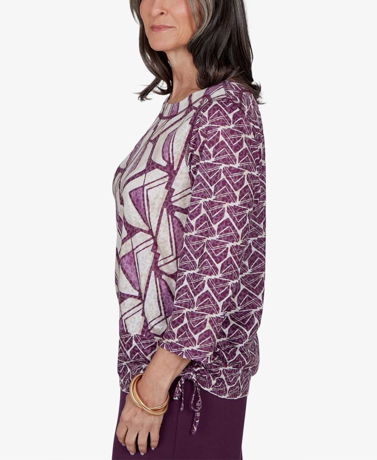 Alfred Dunner Women's Boat Neck Geometric-Print 3/4-Sleeve Blouse
