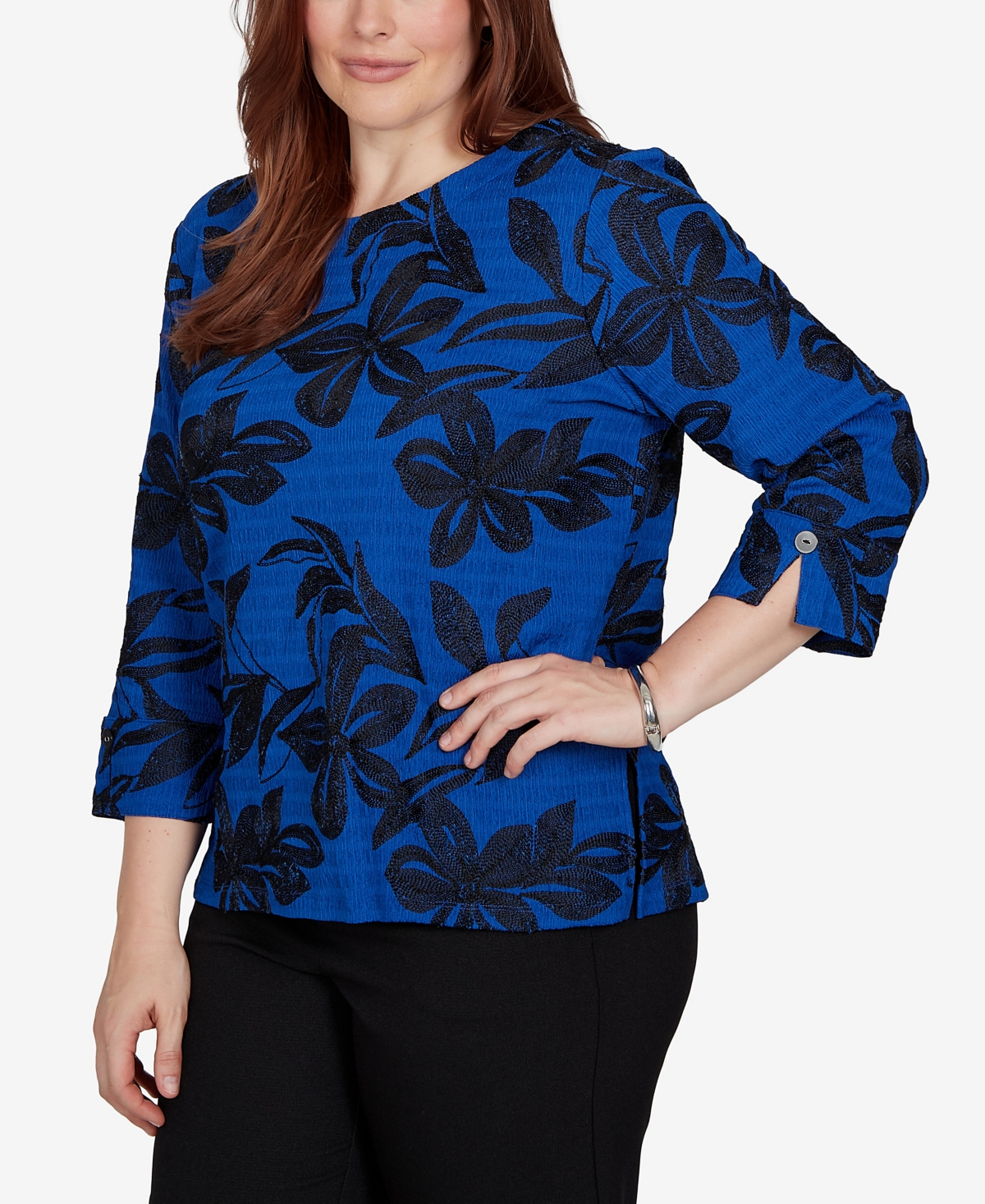 Alfred Dunner Women's Floral Knit 3/4-Sleeve Blouse