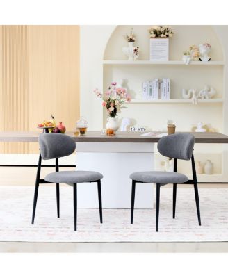  Upholstered Fabric Dining Chairs with Black Metal Legs, Set of 2
