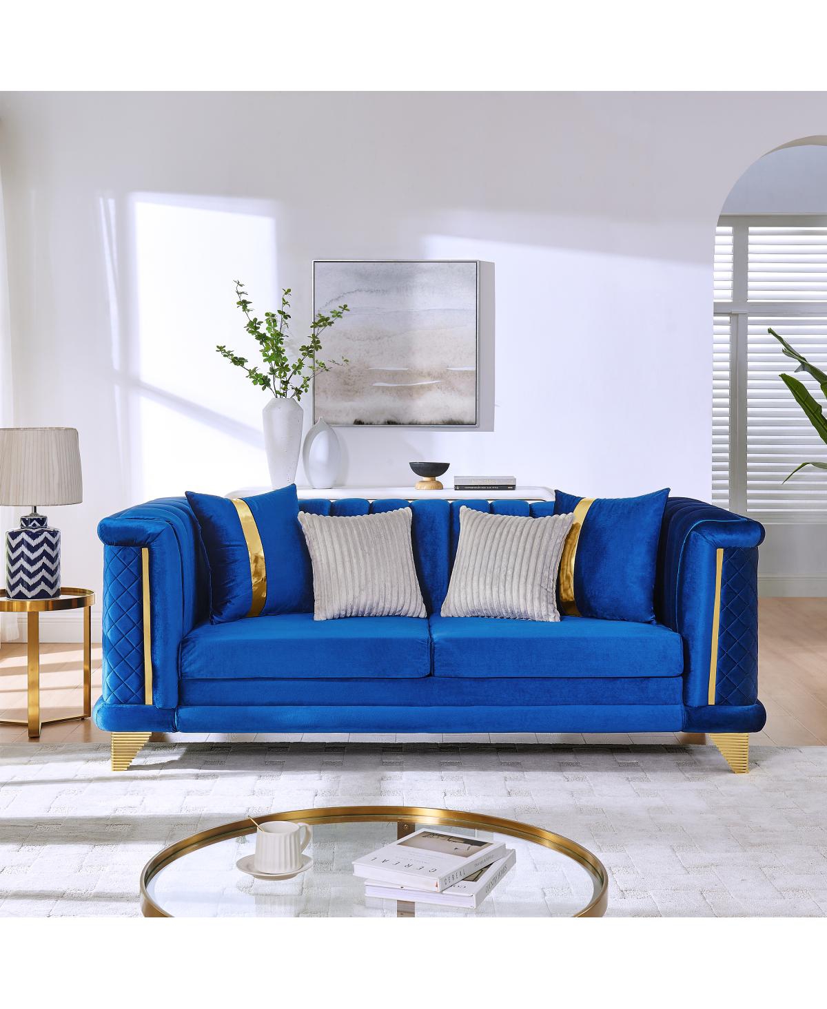 Streamdale Furniture Velvet 3-Seater Luxury Sofa with Gold Trims and Pillows