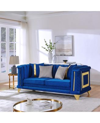 Velvet 3-Seater Luxury Sofa with Gold Trims and Pillows