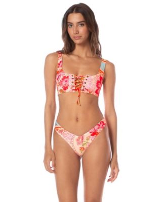 Women's Floral Groove Dazzle Lace-Up Bralette Bikini Top