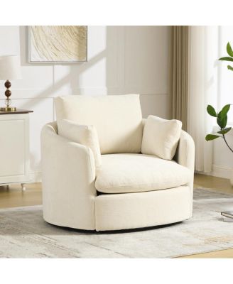 42.5" Chenille Swivel Barrel Accent Chair with Pillows