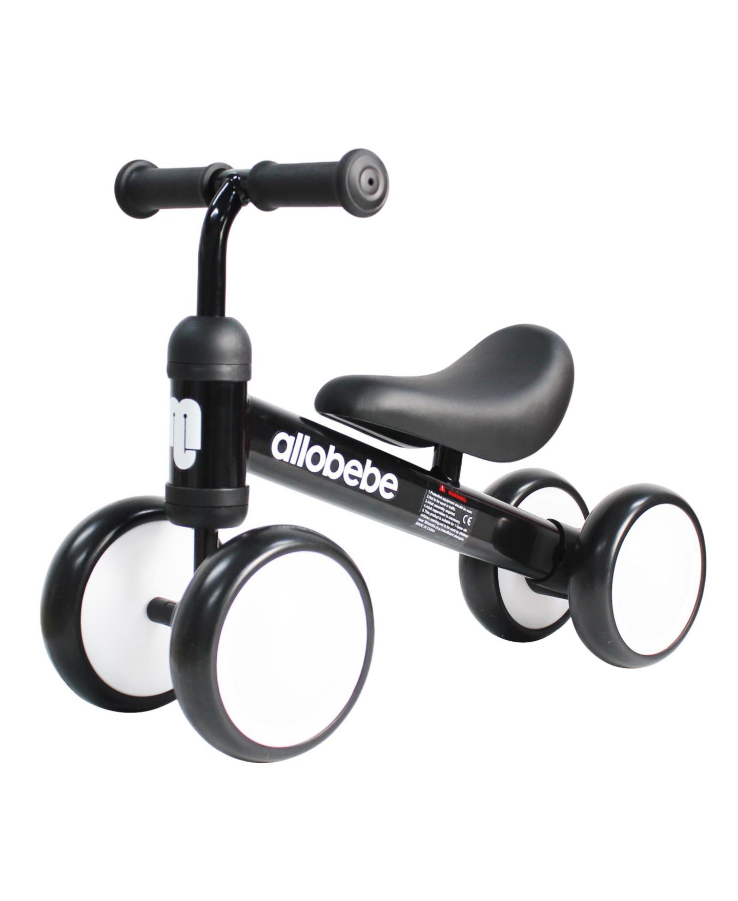 Детская игрушка Allobebe Baby Balance Bike 4-Wheel Ride-On with Adjustable Seat & Silent Wheels, Ages 12-30 Months, цвет: Чёрный — фото 1