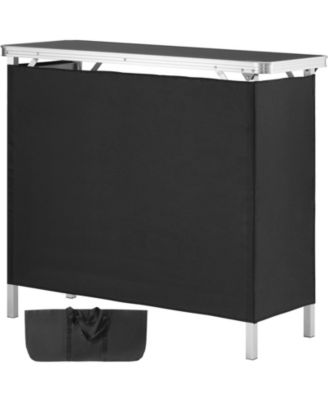 Folding Bar Table, Tradeshow Podium Table for Indoor, Outdoor, Party, Picnic, Exhibition, Includes Carrying Case, Storage Shelf