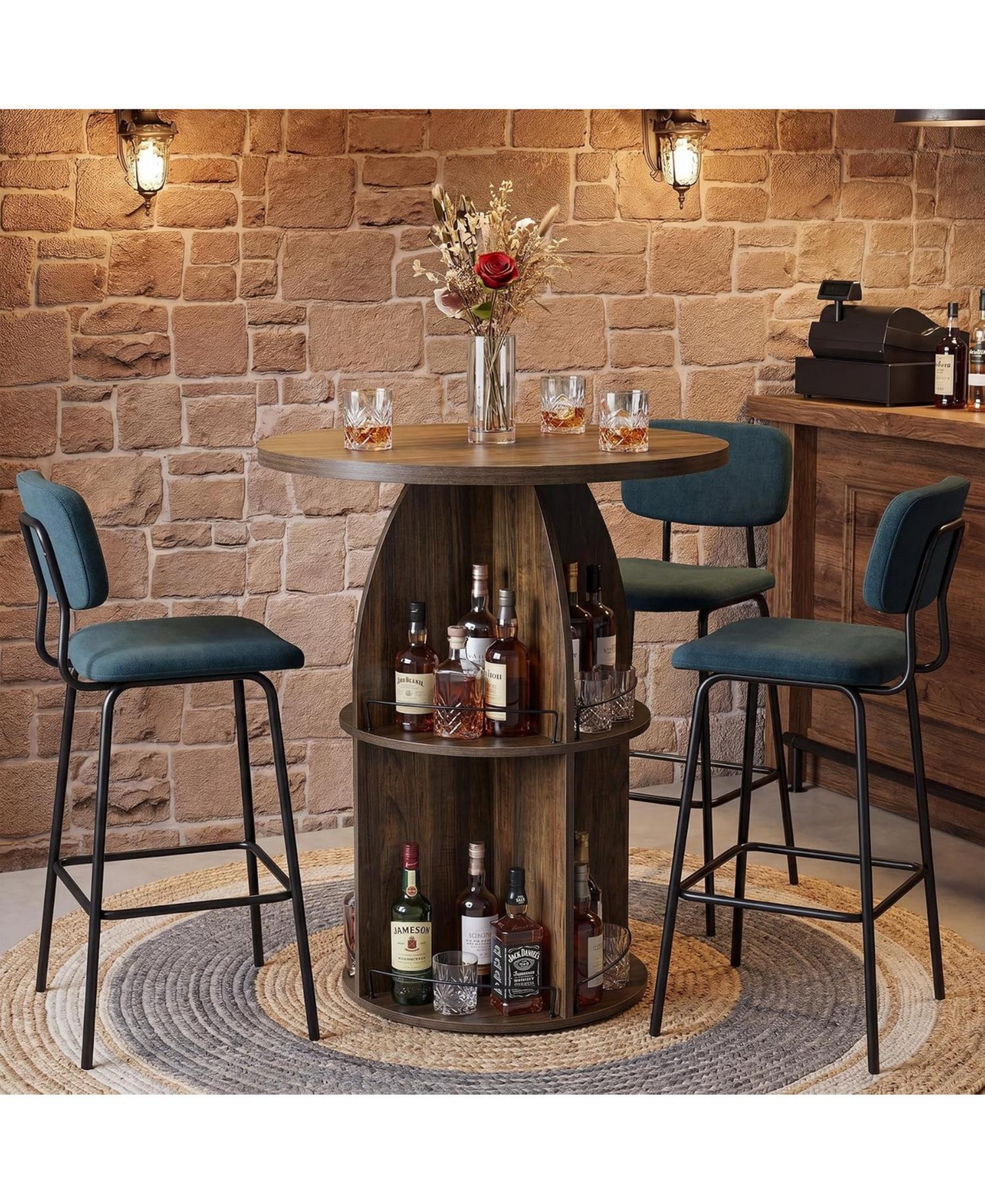 Tribesigns 3-Tier Round Bar Table, 37.4" H Rustic Bistro Pub Table