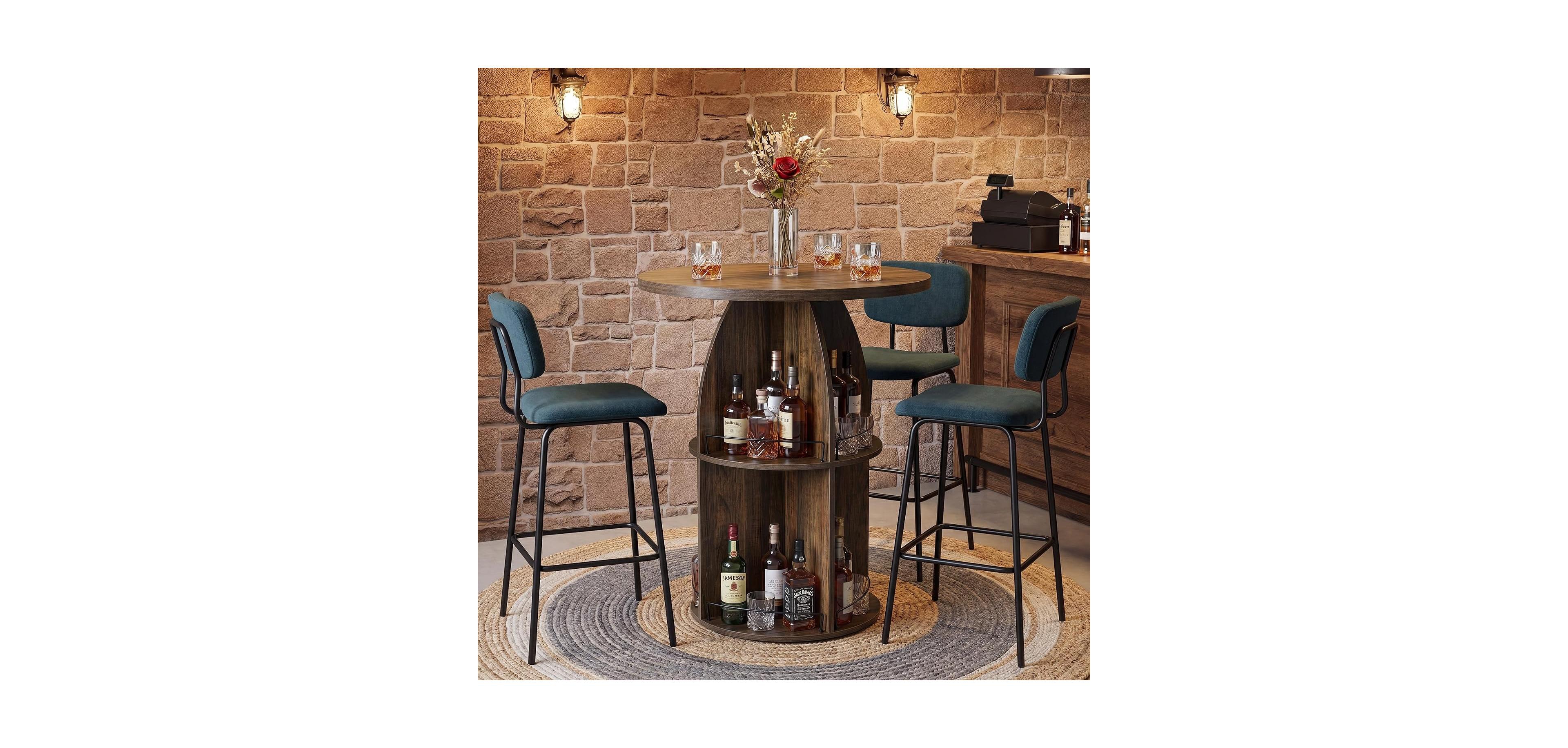 Tribesigns 3-Tier Round Bar Table, 37.4" H Rustic Bistro Pub Table