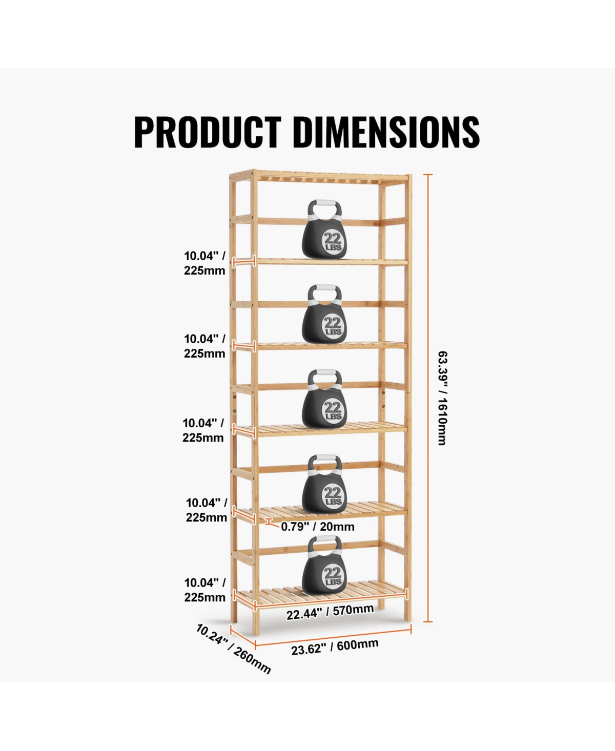 Sugift 6-Tier Bamboo Open Bookshelf Display Storage Rack with Anti-Tip Kit