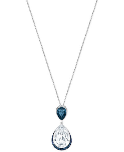Swarovski Silver-Tone Teardrop Crystal and Pavé Pendant Necklace