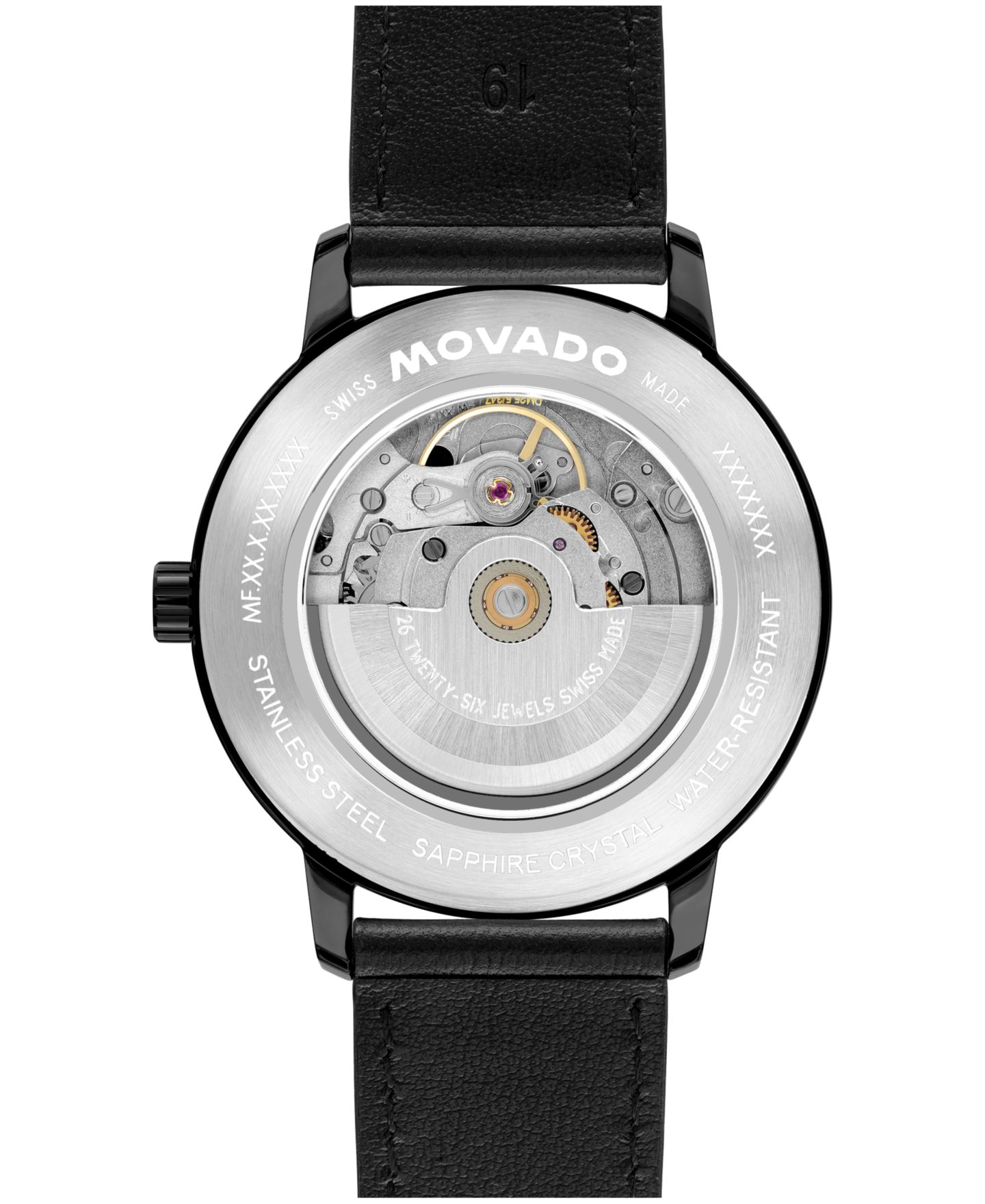 Мужские часы Movado Face Automatic Black Leather Watch 39mm — фото 3